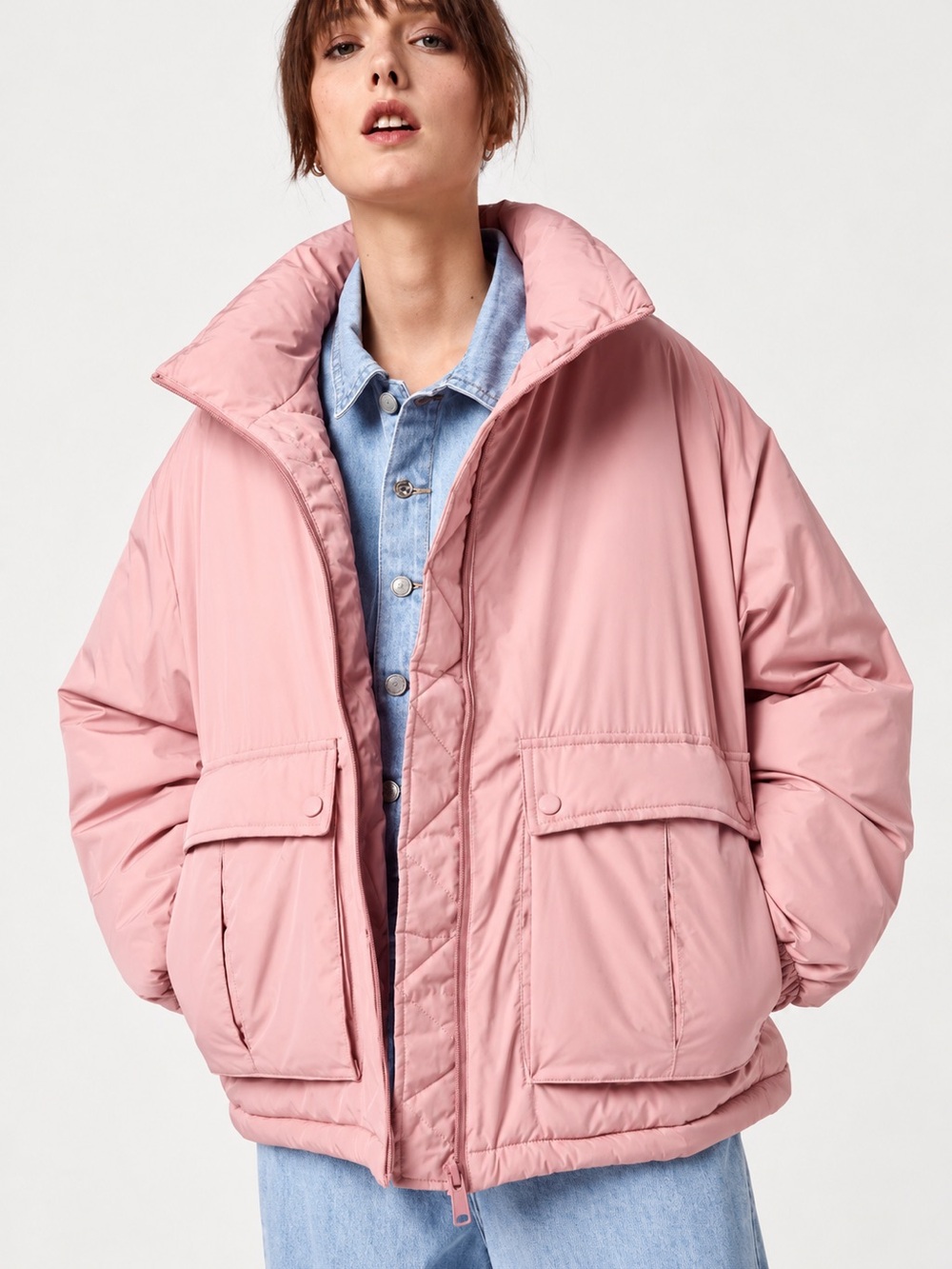 Free People We The Free Duvet Bomber Jacket Faded Rose Pink Oversized Small